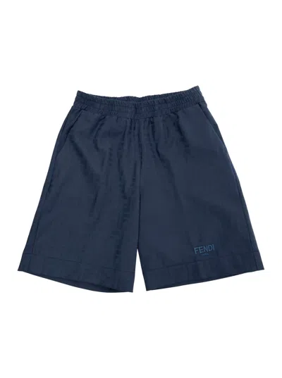 Fendi Kids' Blue Bermuda Shorts With All-over Tone-on-tone Gg Motif In Cotton Boy