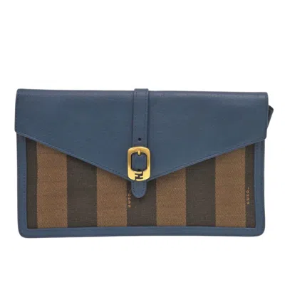 Pre-owned Fendi Blue Brown Leather Canvas Clutch Bag () In Multi