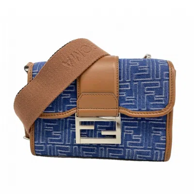 Pre-owned Fendi Blue Brown Leather Denim Denim Shoulder Bag () In Blue, Brown