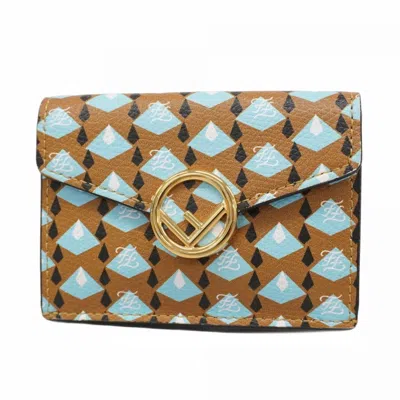 Pre-owned Fendi Blue Brown Leather Wallet (tri-fold) () In Multi
