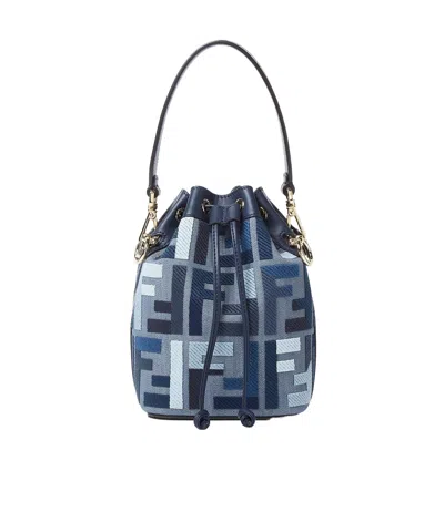 Fendi Blue Canvas Mini-bag With Ff Embroidery