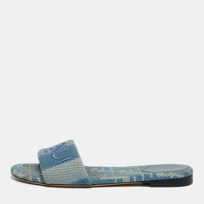Pre-owned Fendi Blue Canvas Sunshine Flat Slide Size 40