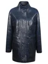 Fendi High-neck Leather Jacket In Blue