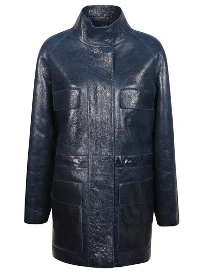 FENDI BLUE CASUAL LEATHER JACKET