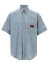 Fendi Collared Shirt With Pocket And Short Sleeves In Blue