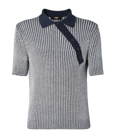 FENDI FENDI SHORT SLEEVED ASYMMETRIC BUTTON KNITTED POLO SHIRT