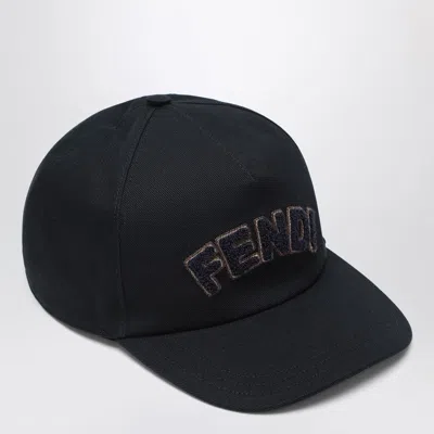 Fendi Cotton Canvas Cap With Terry Patch In Blue
