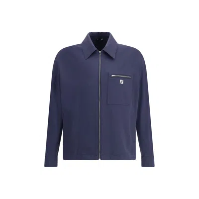 FENDI FENDI BLUE COTTON BIKER MEN'S JACKET