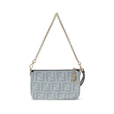 Fendi Blue Cotton Clutch Bag In Gray