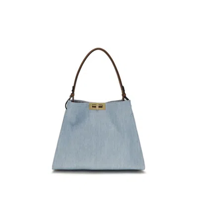 Fendi Blue Cotton Handbag In Gray