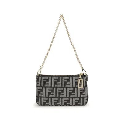 FENDI BLUE COTTON SHOULDER BAG
