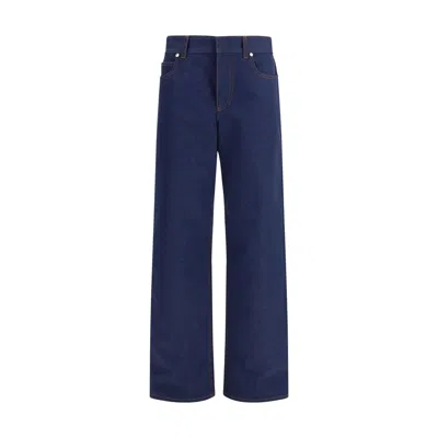 Fendi High-waisted And Straight Leg Five-pocket Jeans Clothing In Blue