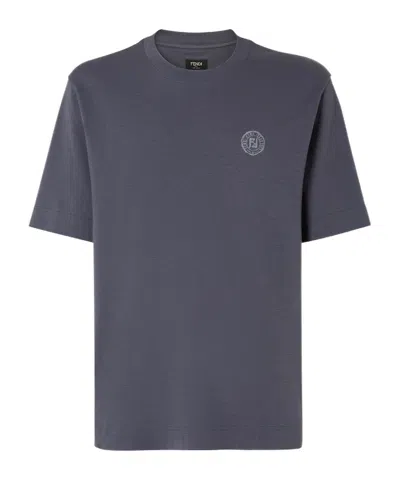 FENDI FENDI LOGO EMBROIDERED CREWNECK T-SHIRT