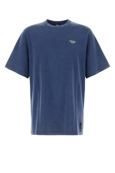 Fendi Blue Cotton T-shirt In Oceano