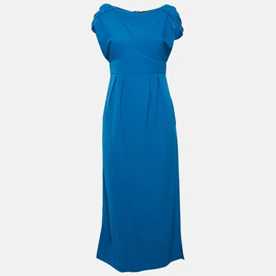 Pre-owned Fendi Blue Crepe Raw Edge Detail Maxi Dress M