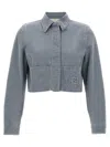 Fendi Logo Stamp Cropped Denim Jacket In Blue
