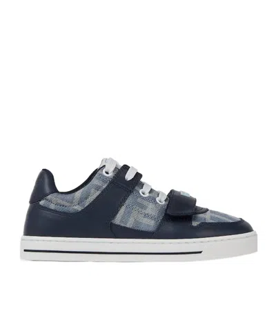 Fendi Kids' Blue Denim And Leather First Steps Sneakers