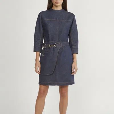 Pre-owned Fendi Blue Denim Asymmetric Belted Mini Dress S