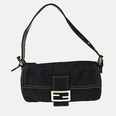 Pre-owned Fendi Blue Denim Baguette Handbag