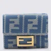 Fendi Micro Trifold Baguette Wallet In Jacquard Ff Denim Effect Blue Women