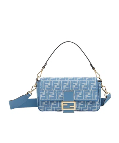 Fendi Blue Denim-effect Ff Jacquard Bag