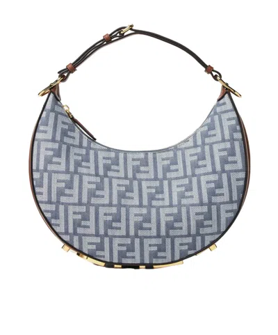 Fendi Blue Denim-effect Ff Jacquard Bag