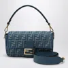 Fendi Blue Denim-effect Ff Jacquard Mini Baguette Bag Women In Blue