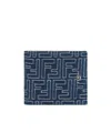 Fendi Denim-effect Ff Jacquard Bi-fold Wallet In Blue