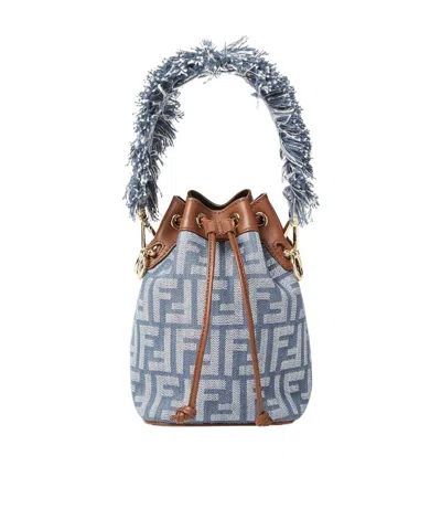 Fendi Blue Denim-effect Ff Jacquard Mini-bag