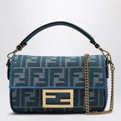 Fendi Blue Denim-effect Ff Jacquard Mini Baguette Bag Women
