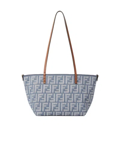 Fendi Blue Denim-effect Ff Jacquard Reversible Shopper