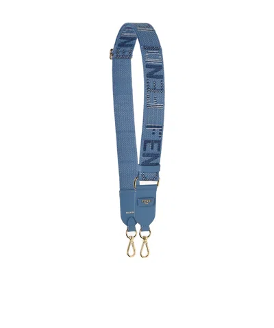 Fendi Blue Denim-effect Ff Jacquard Shoulder Strap