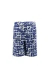 Fendi Blue Bermuda Shorts With Ff Print In Cotton And Linen Man In Blue