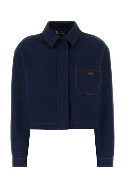 Fendi Ff Reverse Denim Blue Cotton Jacket
