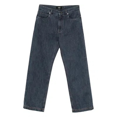 Fendi Padded Straight Bootcut Jeans In Blue