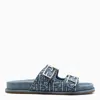 FENDI BLUE DENIM SLIDE WITH QUILTED LOGO MOTIF AND FF BUCKLES