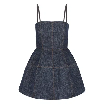 Fendi Ff Motif Denim Mini Dress In Blue