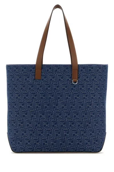 Fendi Blue Embroidered Medium Tote