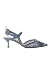 Fendi Blue Embroidered Mesh Medium-heeled Slingbacks