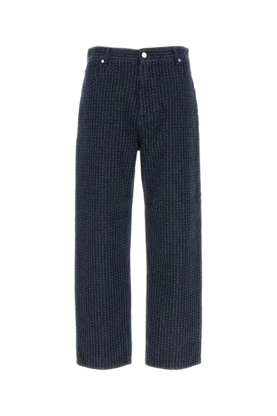 Fendi Blue Embroidered Stretch Denim Jeans