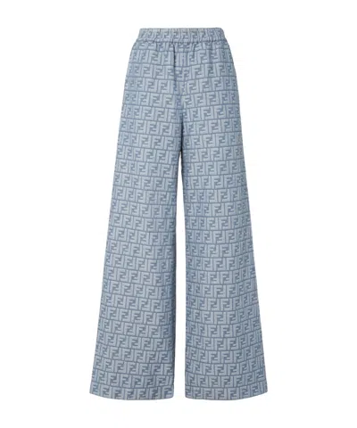FENDI FENDI FF CHAMBRAY WIDE-LEG PANTS