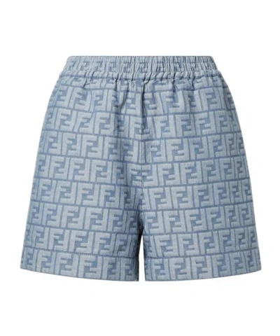 FENDI FENDI FF CHAMBRAY WAISTBAND SHORTS
