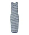 Fendi Women Embroidered Stretch Cotton Blend Dress In Blue