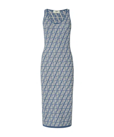 FENDI FENDI MONOGRAMMED SLEEVELESS RIBBED DRESS
