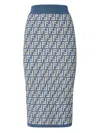 Fendi High-waisted Knit Knee-length Skirt With All-over Pattern In Blue