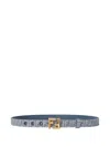 Fendi Monogram Pattern Belt With Gold-tone Hardware In Blue