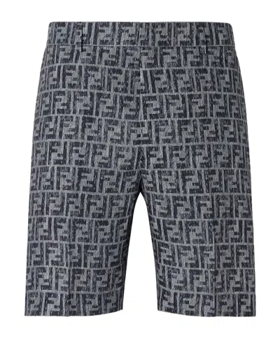 Fendi Blue Ff Denim Shorts With Stitching