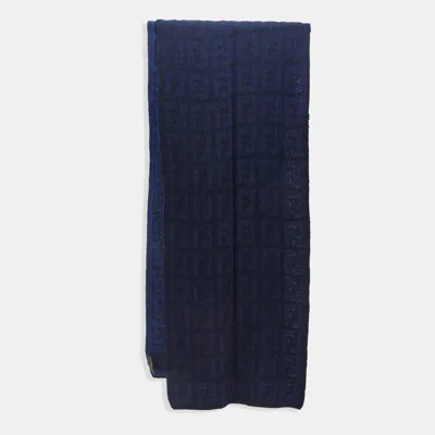 Pre-owned Fendi Blue Ff Jacquard Knit Stole