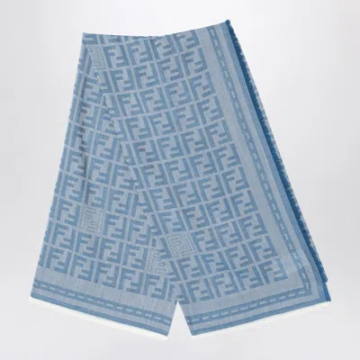 Fendi Blue Ff Jacquard Wool Stole Women