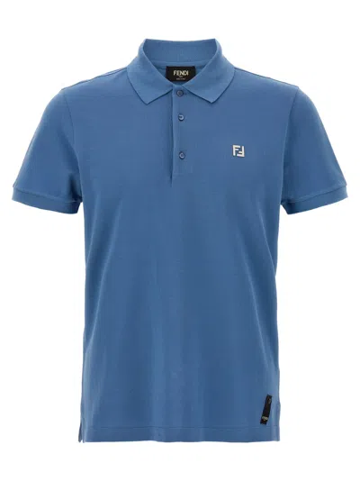 FENDI BLUE FF METALLIC LOGO POLO SHIRT